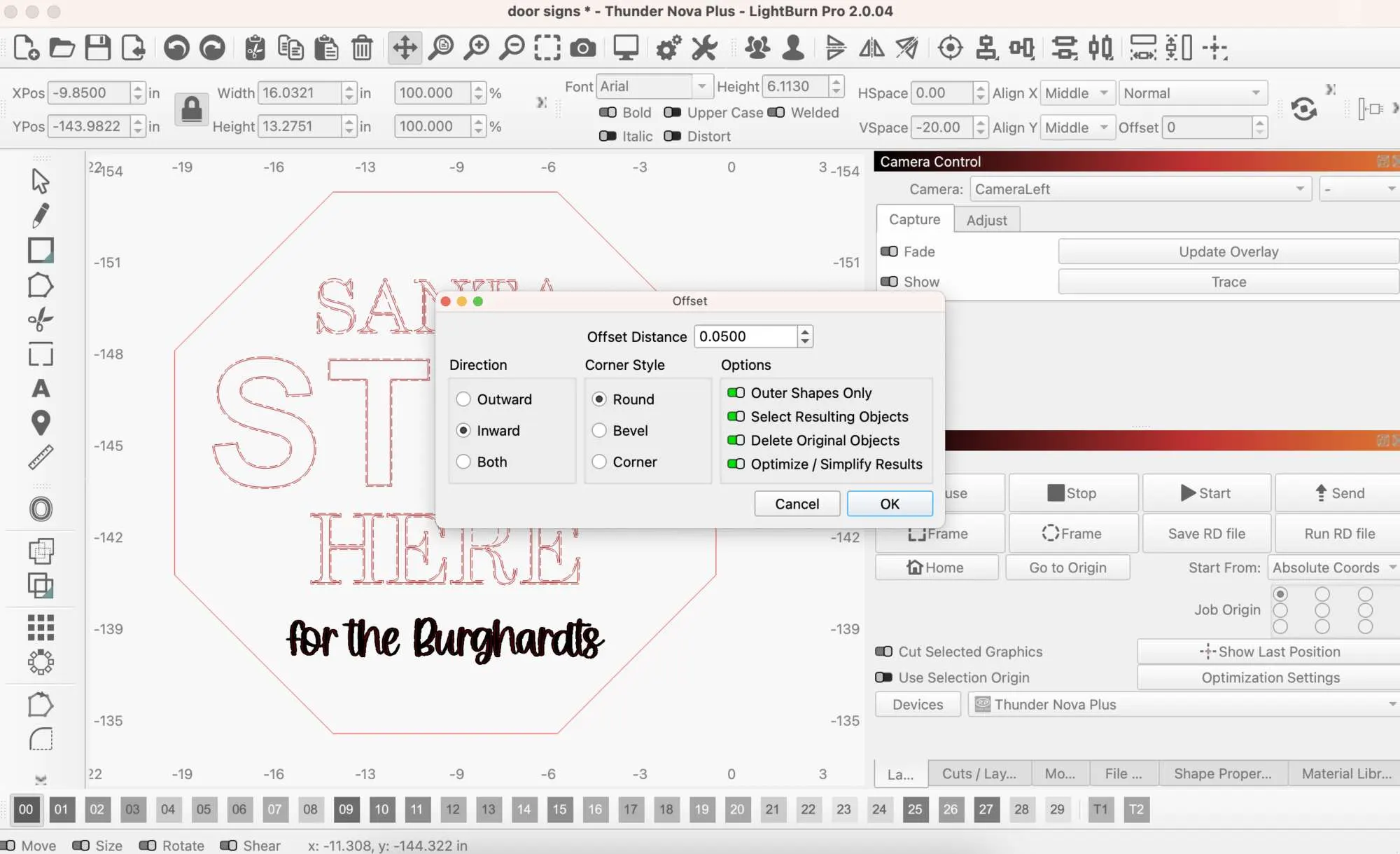 lightburn screenshot showing inward offset
