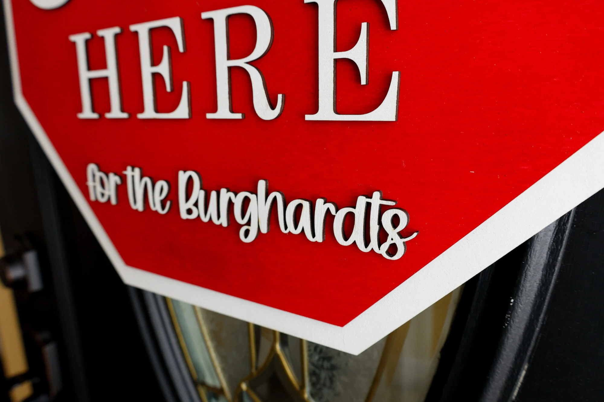 closeup finished diy santa stop here sign