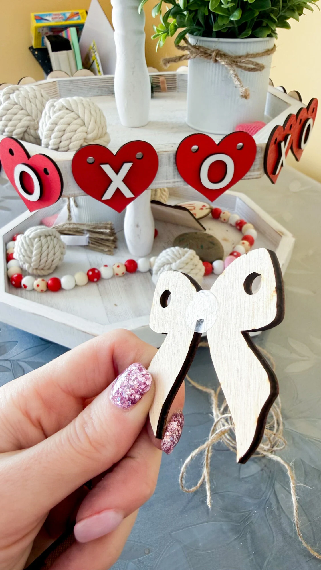 sticky dots valentines day tiered tray decor IMG_6352