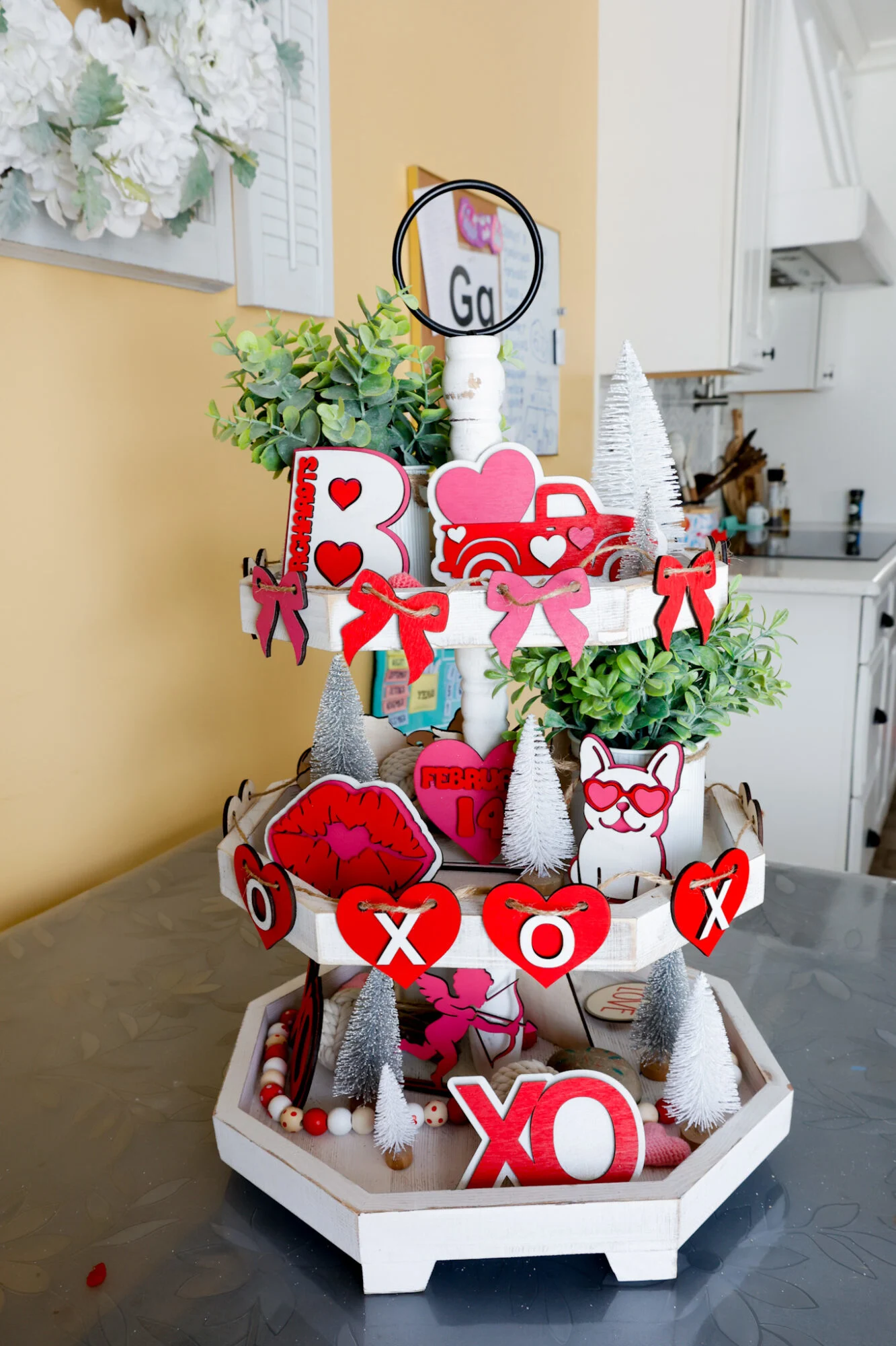 finished laser cut valentines day tiered tray decor