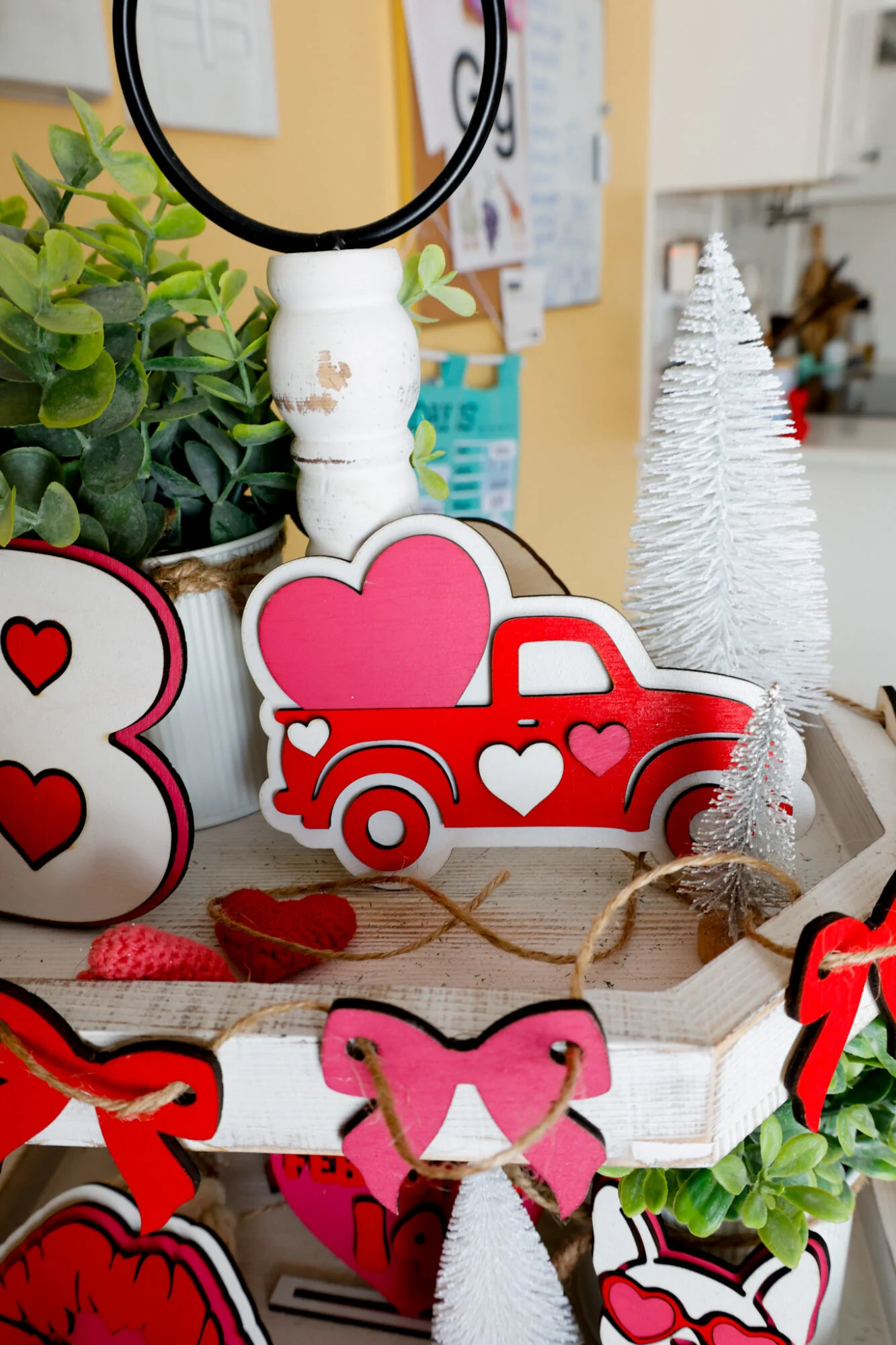 closeup truck hearts finished valentines day tiered tray decor