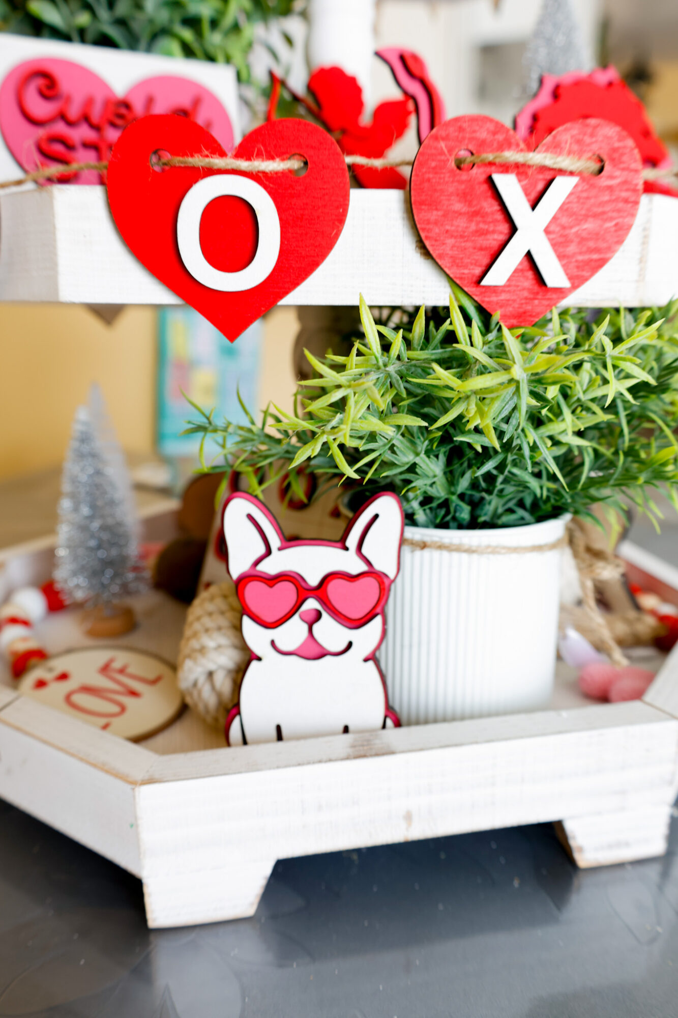 finished tiered tray decor for valentines day